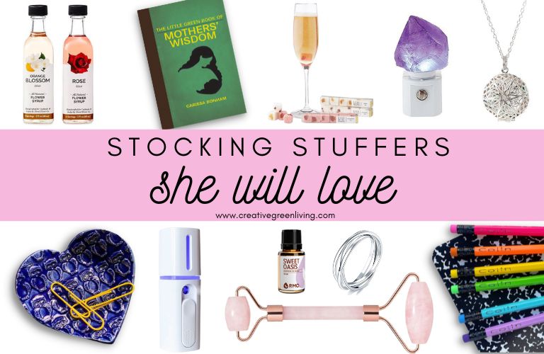 Stocking Stuffers she will love - pictures of lots of stocking stuffer ideas for women including pens, nail polish, essential oils, skin care, socks, jewelry, crystals and more