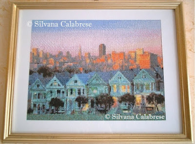 Painted Ladies embroidered cross-stitch Silvana Calabrese Loving San Francisco