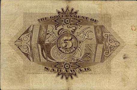 1929 Sarawak Banknote - 5 Dollars