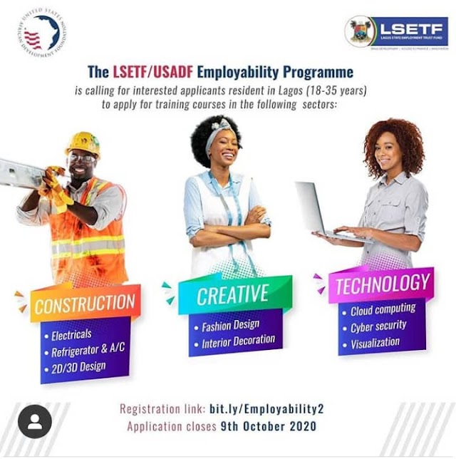  Lagos State Government set to train Lagosians in skill development under the LSETF/USADF Employability Support Program.