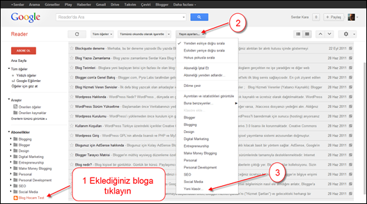 Google Reader Kalasör Oluşturma