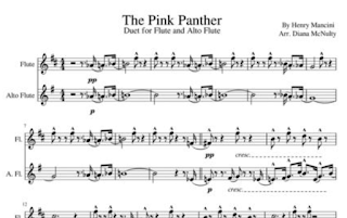 preview image of pink panther sheet music for flute and alto flute