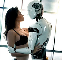 A woman & robot couple dancing