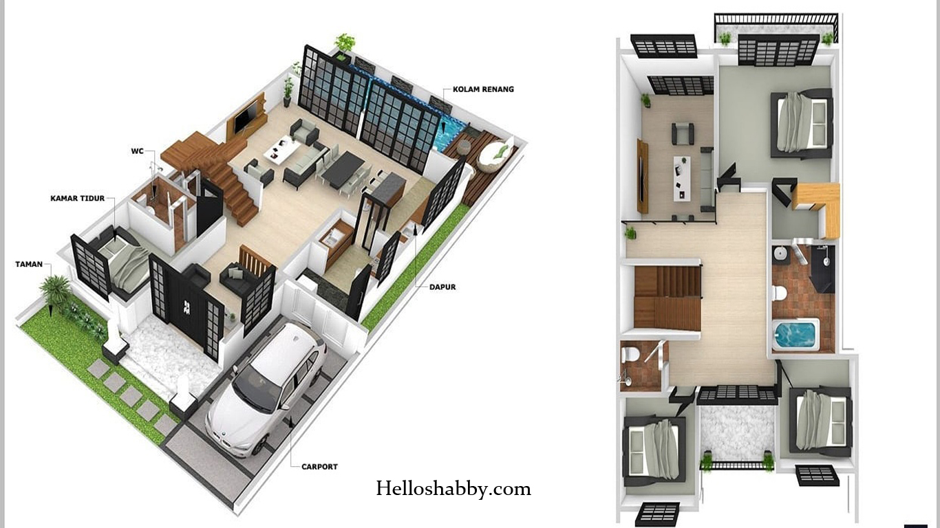 6 Denah Rumah Minimalis 2 Lantai Modern Sederhana 2021 HelloShabbycom Interior And Exterior Solutions