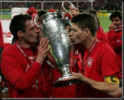 in action during the European Champions League final between Liverpool and AC Milan on May 25, 2005 at the Ataturk Olympic Stadium in Istanbul, Turkey. 