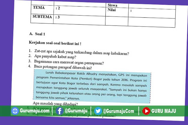 Soal UH / PH Kelas 5 Tema 2 Kurikulum 2013 Revisi Tahun 2022