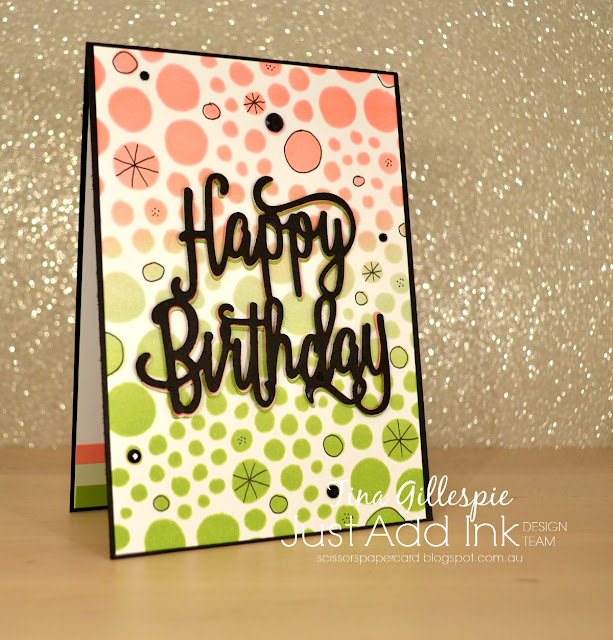 scissorspapercard, Stampin' Up!, Ranger, Just Add Ink, Genuine Gems, Happy Birthday Thinlit, Holes Small Stencil