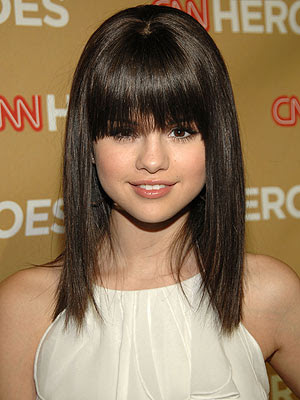 selena gomez. selena gomez fringe hairstyle.