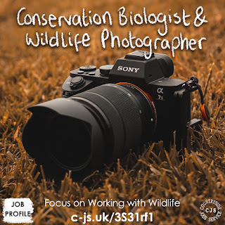 Sony SLR camera sitting in some dry grass with the caption 'Conservation Biologist & Wildlife Photographer'.