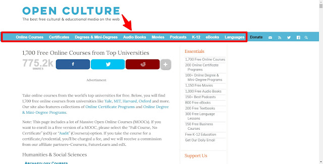 Openculture website screenshot