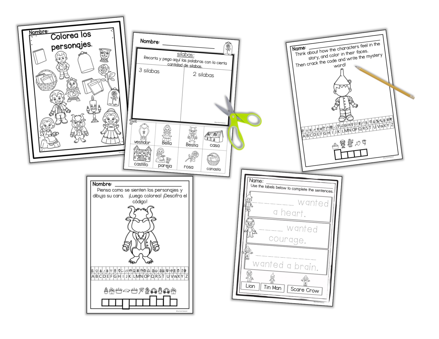 Image of print-and-go activity sheets for Dual Language Learners.