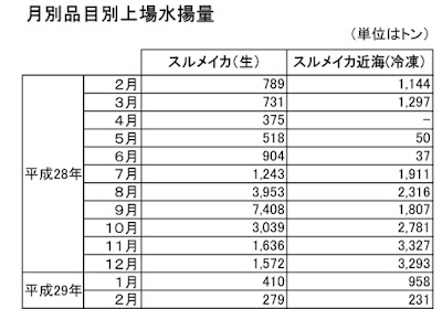 スルメイカの月別品目別上場水揚量