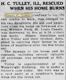 Henry C. Tulley's home at 207 Oakwood Avenue burns down, 1915