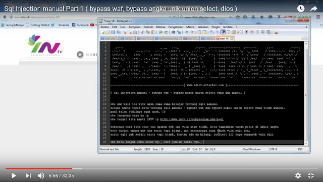 [ VIDEO ] Sql Injection manual Part 1 ( bypass waf, bypass angka unik union select, dios ) 