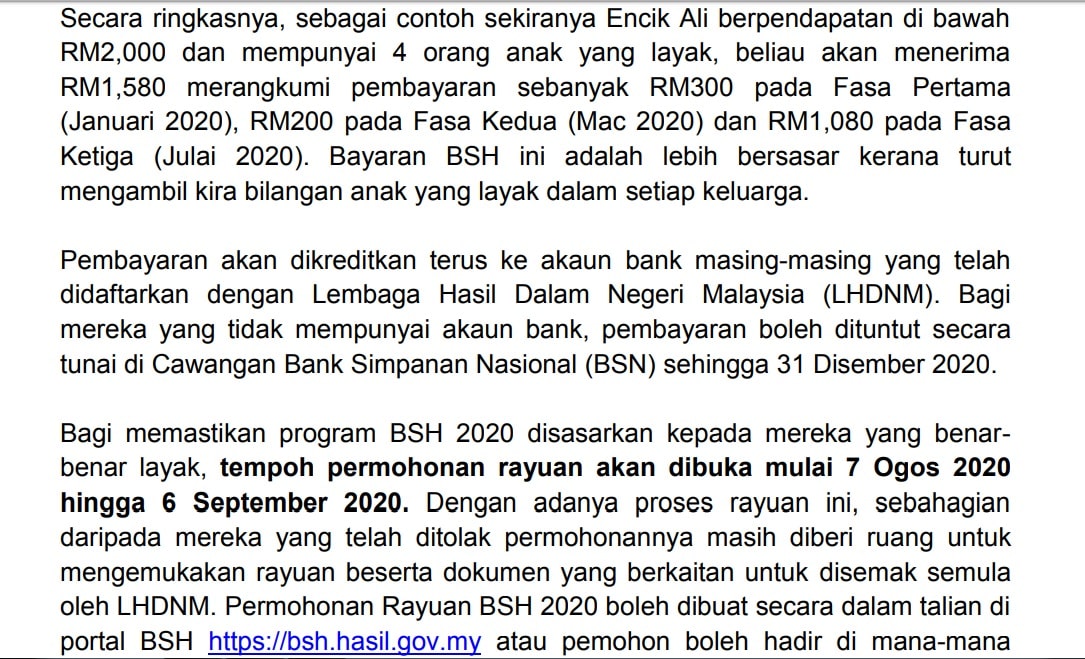 Tarikh duit BSH FASA 3 masuk akaun bank umi 23 Julai 2020 