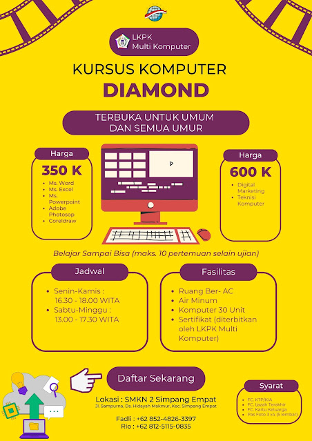 Brosur Kursus Komputer Diamond LKPK Multi Komputer Batulicin Tanah Bumbu