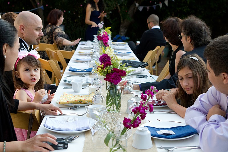 Rented ivory table cloths paired with burlap homemade napkins and old 