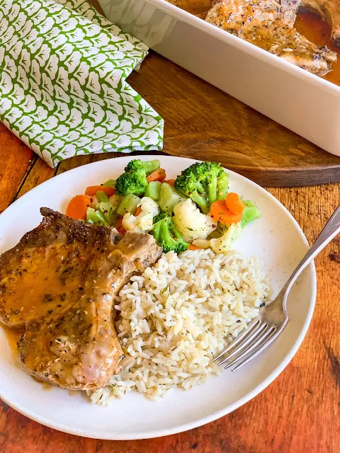 Juicy tender pork chops marinated with a sesame ginger vinaigrette and baked in the oven to perfection.