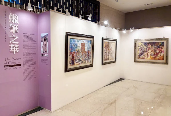 ▲台中福華1F大廳藝廊展出藝術家蘇慧棉描繪土地、信仰與人群的溫暖創作。(台中福華大飯店提供) ▲台中福華1F大廳藝廊展出藝術家蘇慧棉描繪土地、信仰與人群的溫暖創作。(台中福華大飯店提供)
