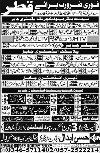 Hassan Abdal Trade Test & Training Center Industrial Jobs In Doha 2024