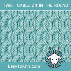 2/2/2 Right Purl Cross Twist Cable, easy to knit in the round