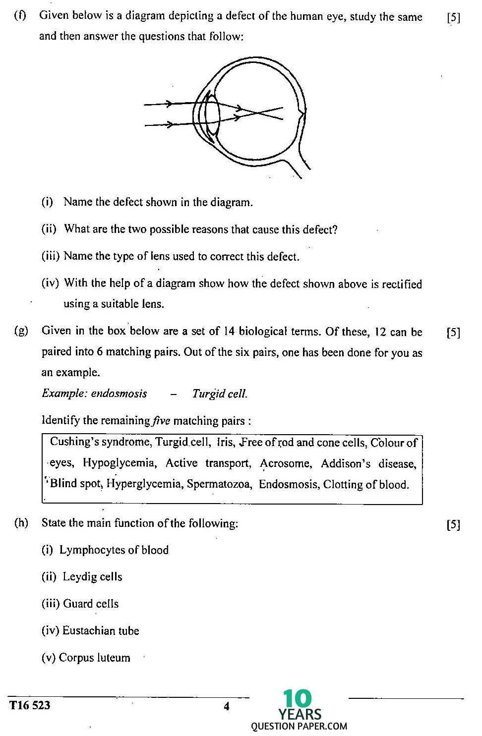 ICSE 2016 : Biology (Science paper 3) Class 10 Board Question Paper