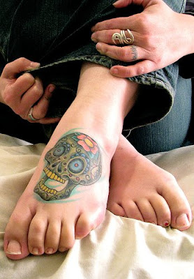 skull tattoo, foot tattoo, popular tattoo sexy girls