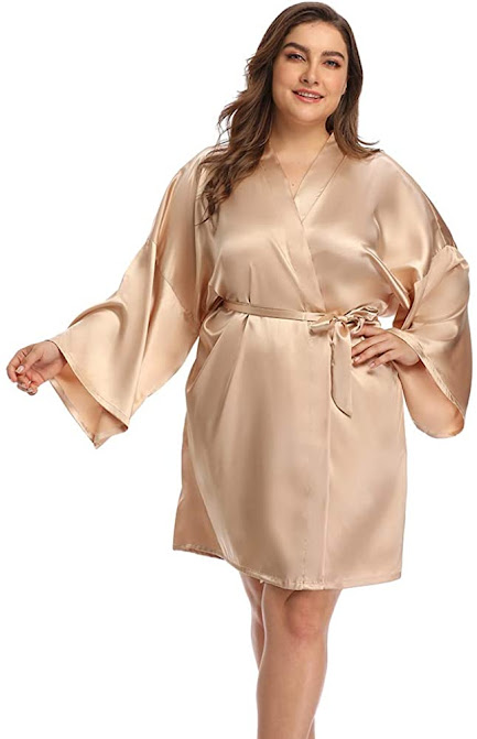 Gold Plus Size Satin Robes For Women