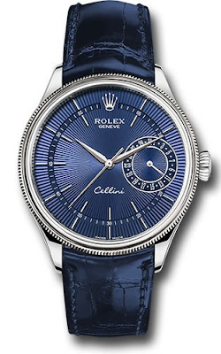 Réplique Montre Rolex Cellini Date 39mm Blanc Or Bleu Cadran M50519-0011