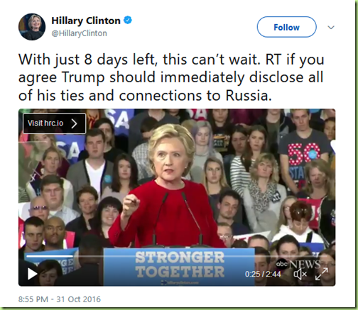 hillary 8 days left russia