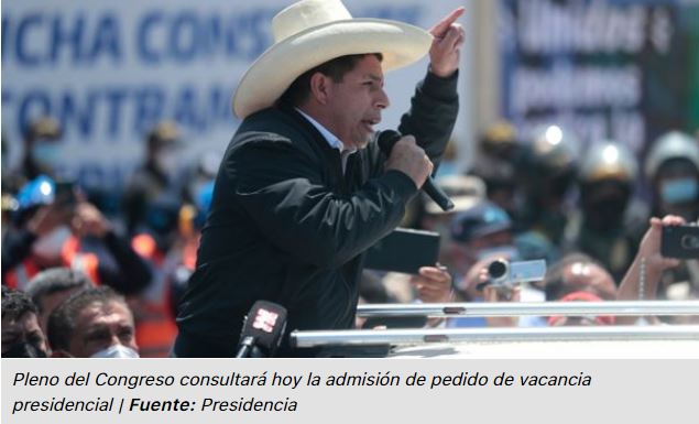 Pleno del Congreso consultará hoy la admisión de pedido de vacancia presidencial