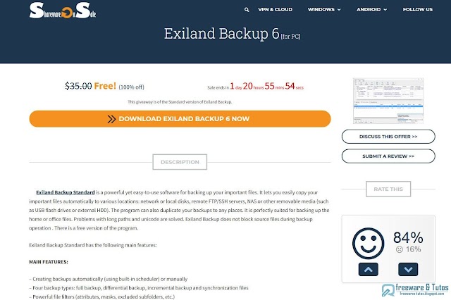 Offre promotionnelle : Exiland Backup Standard gratuit !