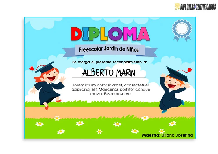 Plantilla de diploma para niños de preescolar con diseño llamativo