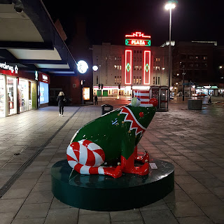 Christmas frog in Stockport town centre