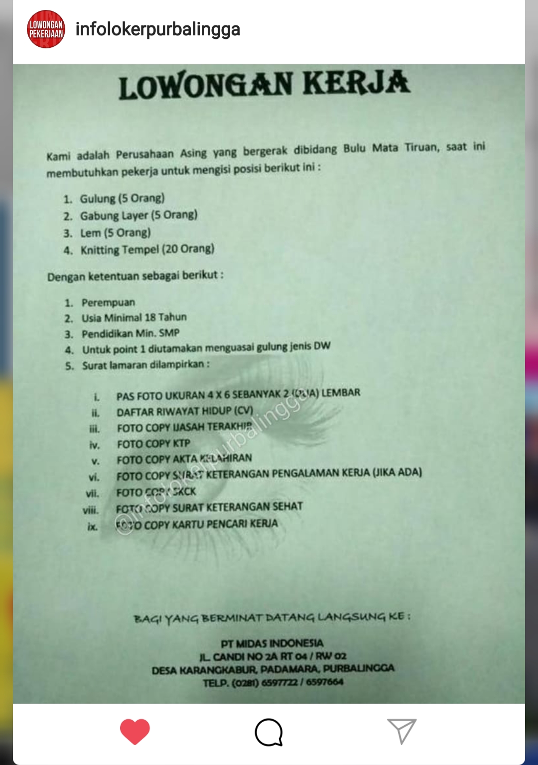 Info Loker Purbalingga Terbaru