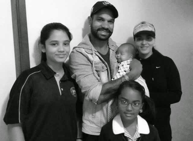 Indian Cricketer Shikhar Dhawan with Wife Ayesha Mukherji, Step-Daughters Rhea, Aliyah & Son Zoravar Dhawan | Indian Cricketer Shikhar Dhawan Family Photos | Real-Life Photos