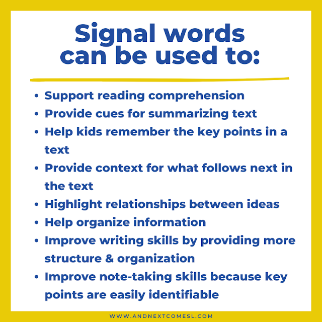 Why signal words are helpful for reading comprehension and writing