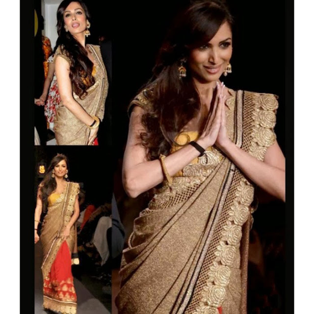 Malaika Arora Style Lakme Golden And Peach Bollywood Saree