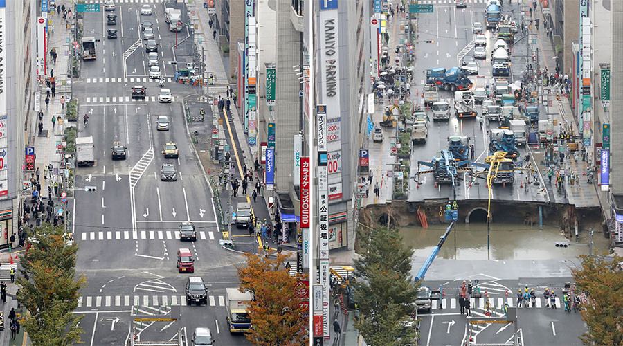 Giant Japanese sinkhole fixed in 48hrs as city gets back on track (PHOTOS)