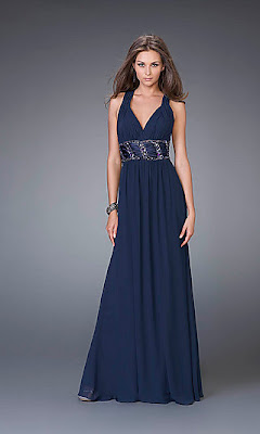 V-Neck Prom Dresses, La Femme Halter Gowns V-Necklines- PromGirl