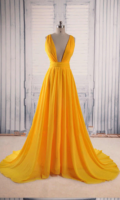 bold yellow prom dresses long