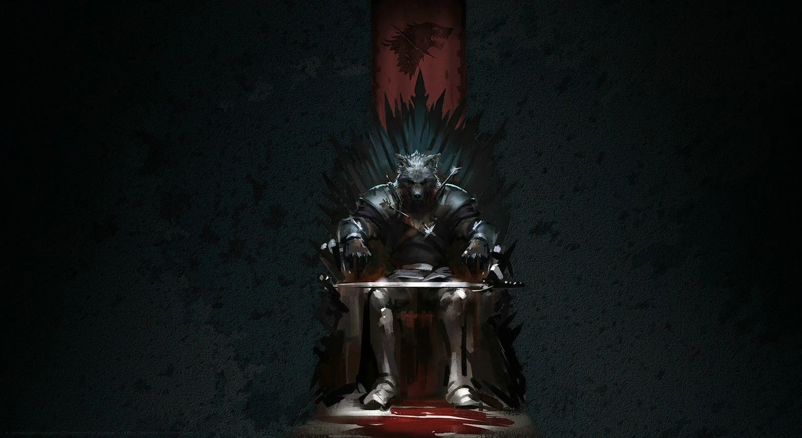 An artistic representation of the Iron Throne, forged from countless swords and exuding an aura of authority