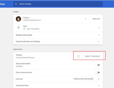 Cara mudah me-reset tema/theme Google Chrome kembali ke niai default