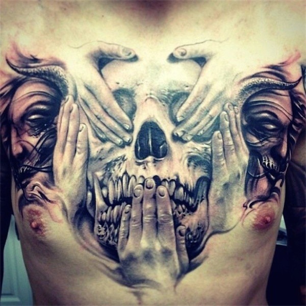 crnios_e_rostos_tatuagem_no_peito_para_homens