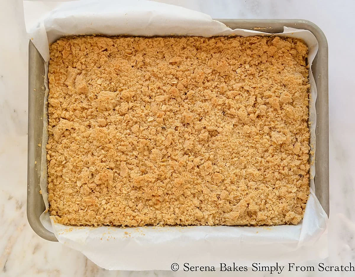 Baked Lemon Cheesecake Crumb Bars in a 9"x13" pan.