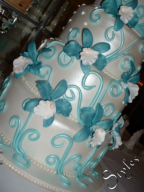 Wedding Cake Turquoise Orchids