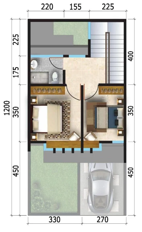 Lingkar Warna 3 Denah Rumah Minimalis Ukuran 6x12 Meter 3