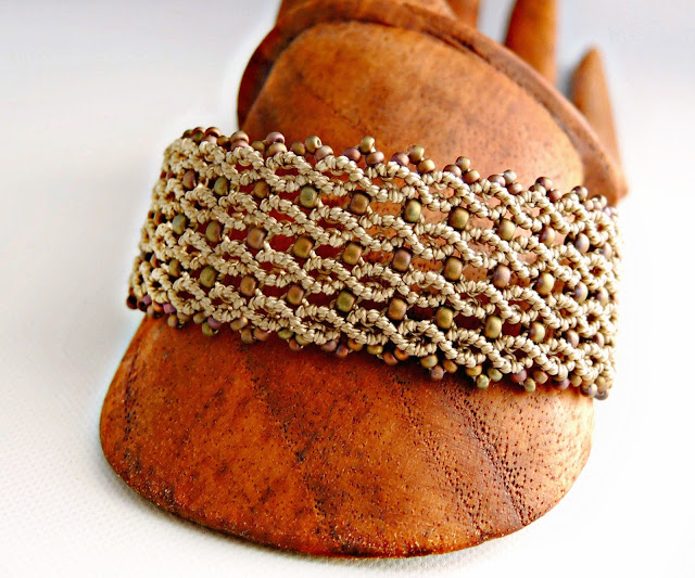 Micro macrame cuff by Sherri Stokey.