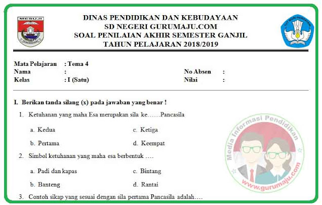 Soal UAS / PAS Kelas 1 Tema 4 Kurikulum 2013 Revisi 2022