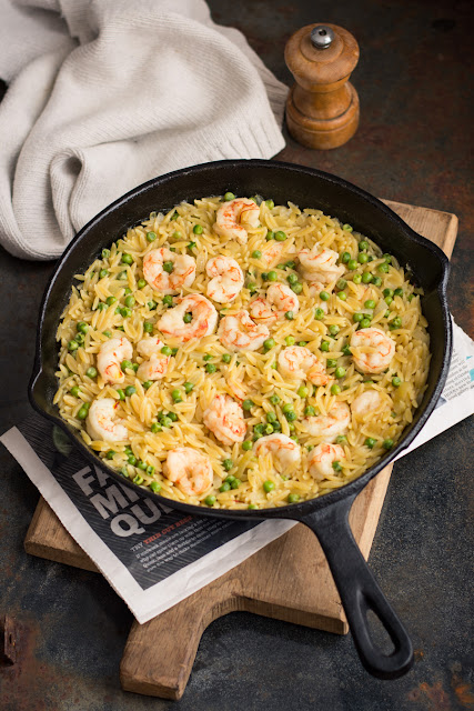 Risotto d'orzo aux gambas et safran